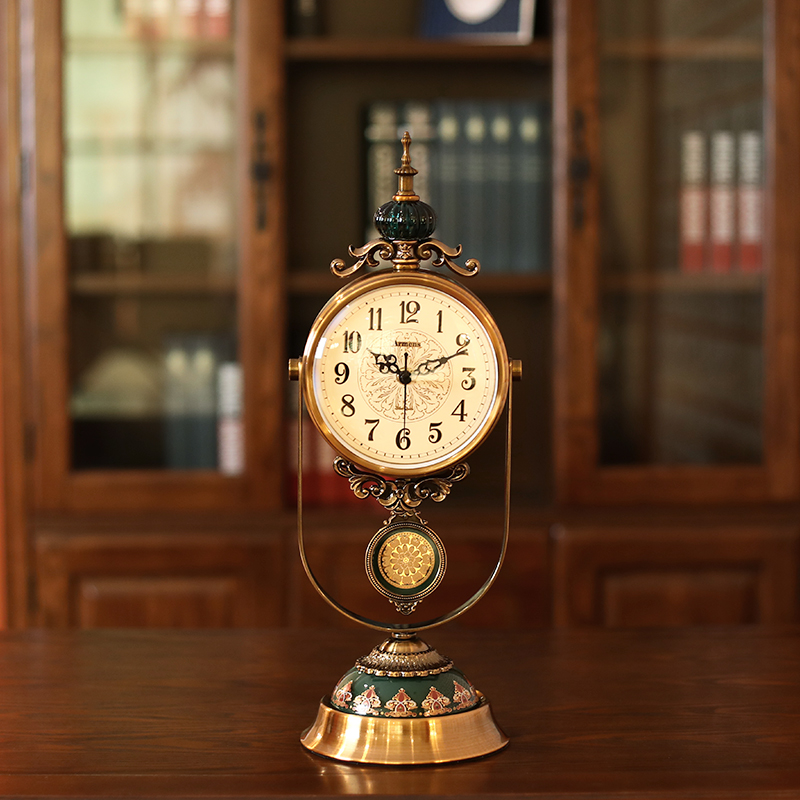 美式轻奢摇摆座钟桌面台钟客厅钟表摆件欧式创意大号静音台式时钟