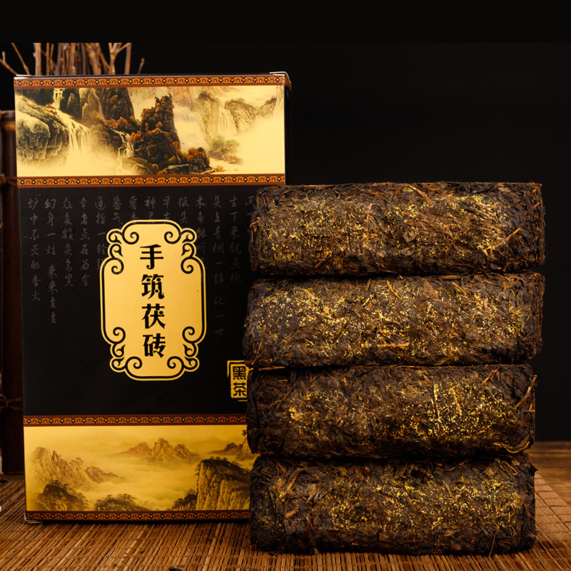 湖南黑茶安化黑茶手筑茯砖茶金花茯砖黑茶叶礼盒1000g陈年天茯142