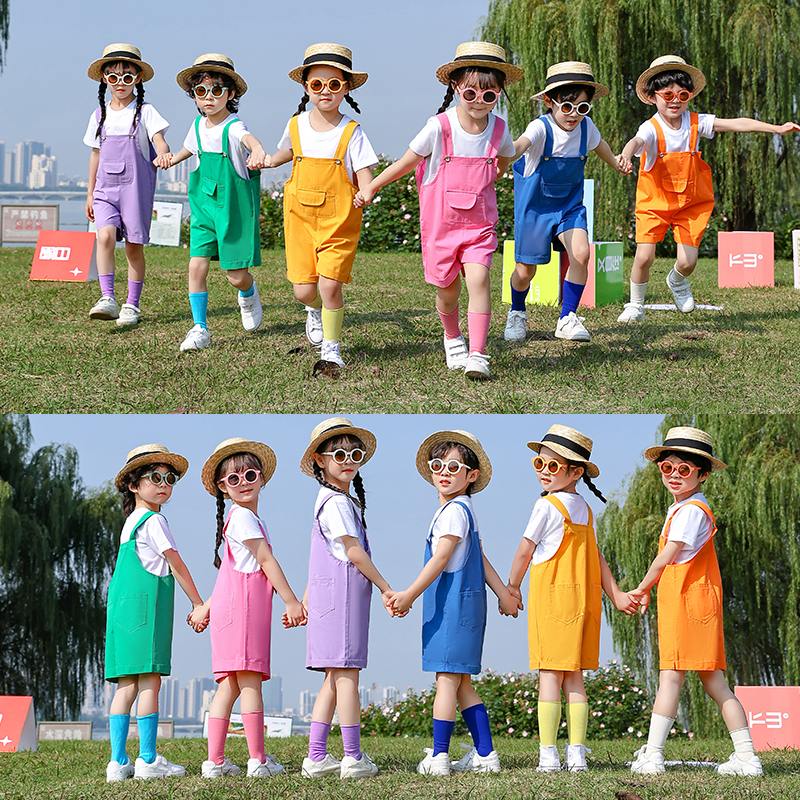 儿童糖果色背带裤套装