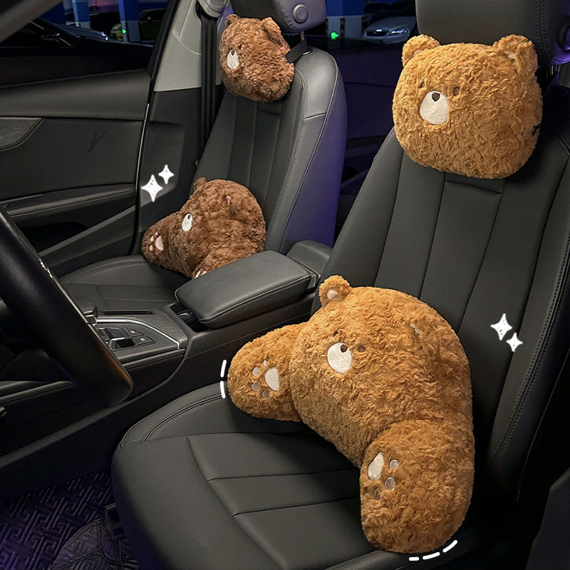 蓝雨可爱卡通毛绒小熊车载护颈枕主驾驶座位护腰