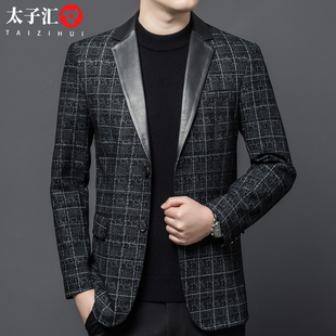 西装 新款 修身 皮衣外套休闲西服皮夹克头层绵羊皮韩版 上衣 真皮男士