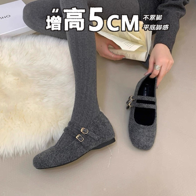内增高加绒毛毛鞋复古玛丽珍单鞋
