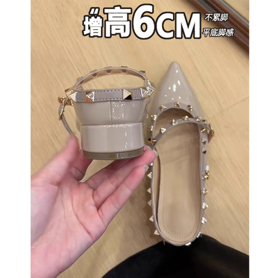 外穿6CM内增高铆钉尖头粗跟半拖