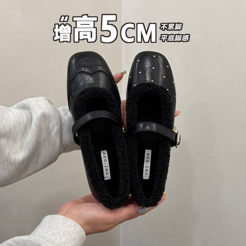 韩式内增高玛丽珍加绒毛毛单鞋冬
