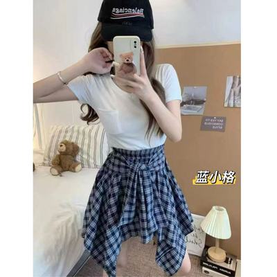 0529【娜娜上新】不规则绑带设计格子裙 跑单限购