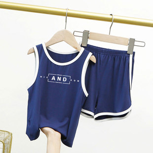 儿童睡衣男童夏季薄款家居服套装莫代尔冰丝背心大童短裤男孩夏装