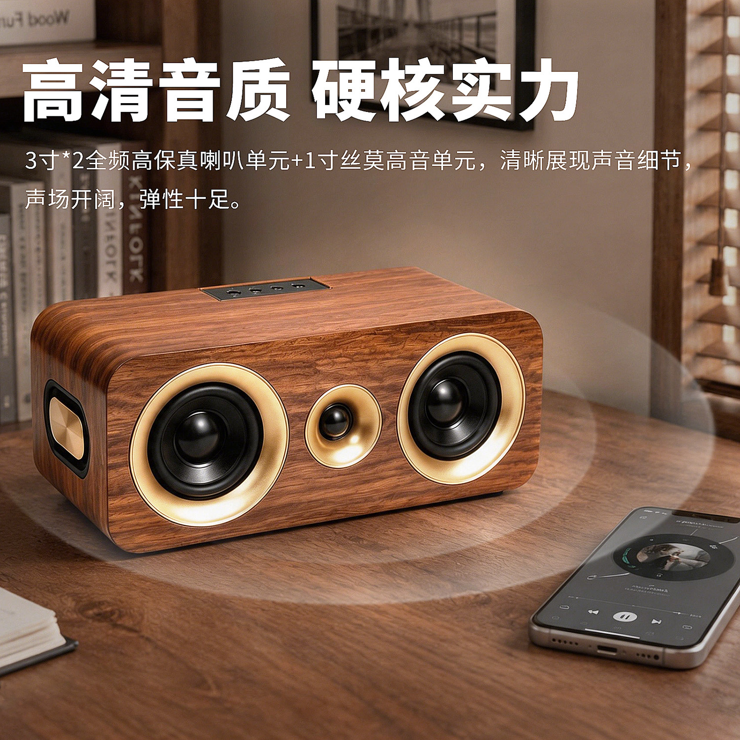 手机无线蓝牙音箱家用音响木质低音炮台式电脑插线播放充电高音质