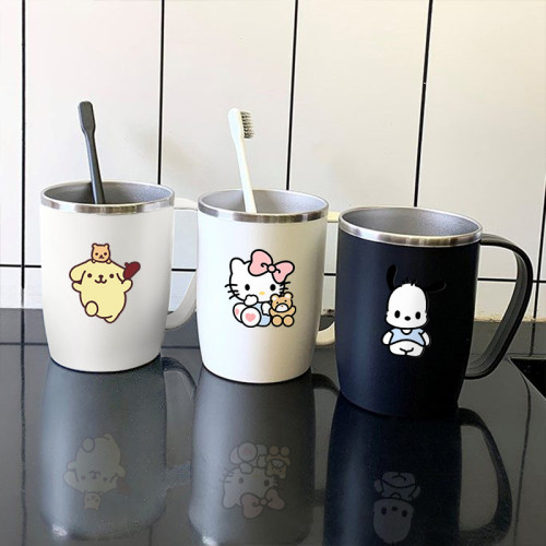 304不锈钢洗漱口杯防霉刷牙水杯子带手柄一家三口简约可爱情侣杯