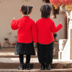 拜年服童装男童新年中式套装儿童唐装女童汉服冬周岁宝宝过年衣服