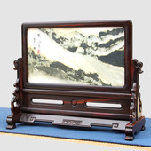 红木大红酸枝嵌大理石台屏屏风插屏中式 实木中堂家居古典屏风摆件