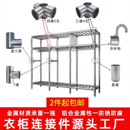 简易衣柜加厚金属接头三通四通连接件布衣柜鞋架接口零件卡套配件