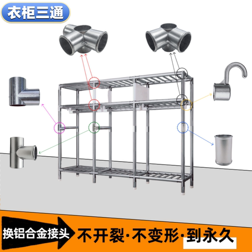 金属铝合金衣柜管接头三通四通