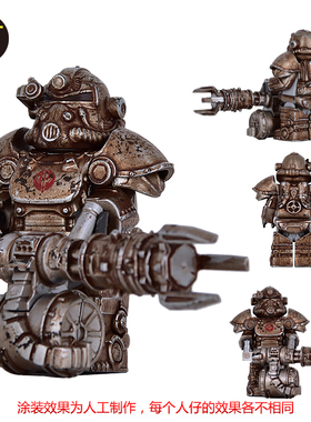 军事战损小人仔辐射T60动力盔甲装甲X01积木模型武器锯齿玩具T51