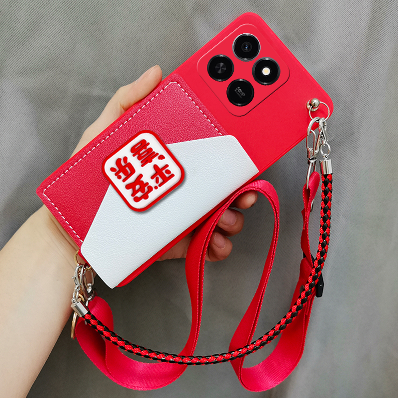 适用华为honor荣耀play10T手机壳LOG-AN10软壳斜跨背带挂绳零钱卡包壳荣耀play10t保护套挂脖保护壳手机套