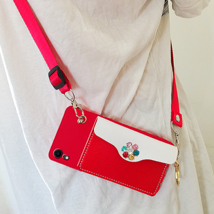 适用于苹果XR手机壳iPhonexr保护套软壳斜跨背带挂绳零钱包卡包钻