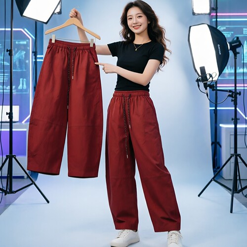 女装夏季休闲弯刀阔腿高腰九分裤