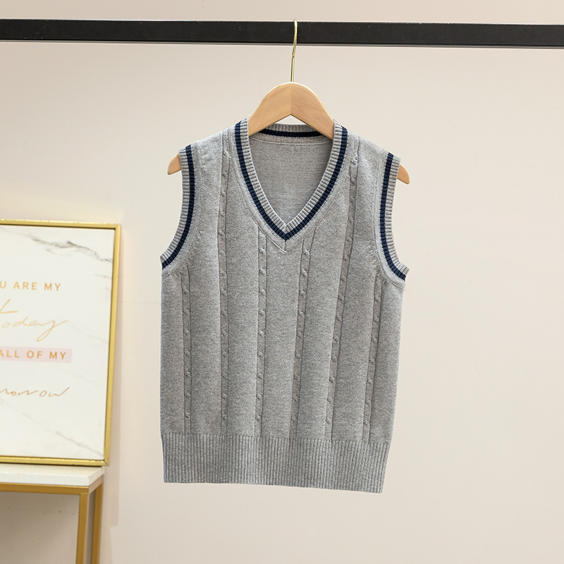 学院风女童毛衣背心洋气宝宝2025新款秋装中大童针织马甲外穿校服