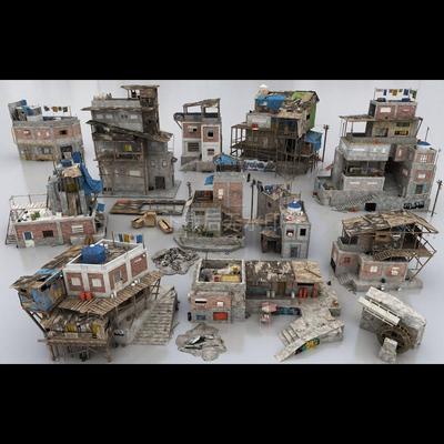 现代废墟游戏场景 废墟  建筑废墟 油罐木板桥土堆草图大师SU模型