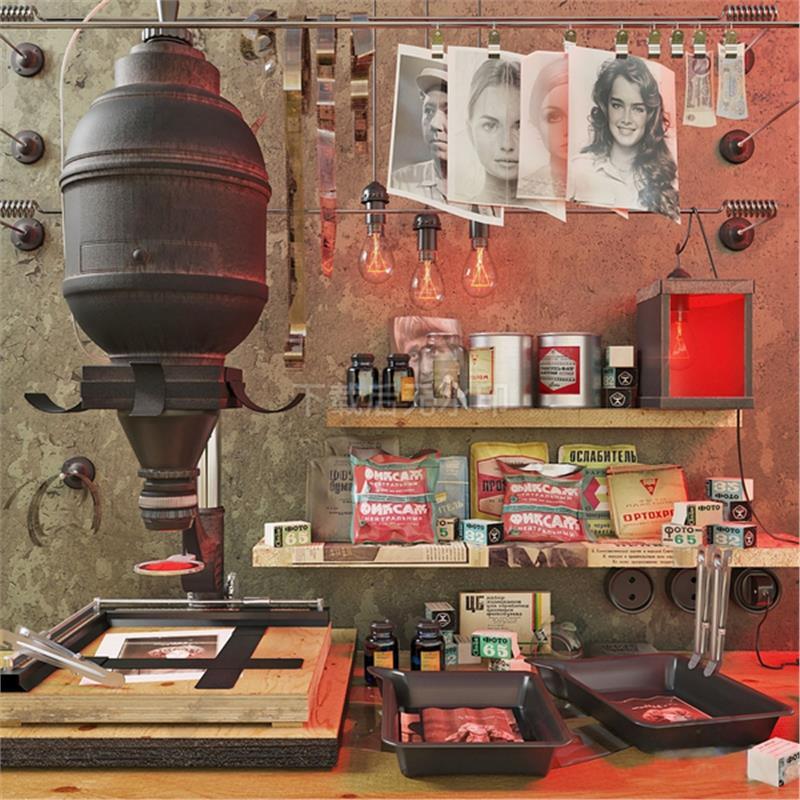 现代照相机 老式照相馆 老式照片 洗照片 洗相片 草图大师SU模型