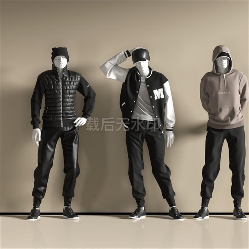 现代模特 男装店 模特服装店 休闲男装 冬装 帽子草图大师SU模型