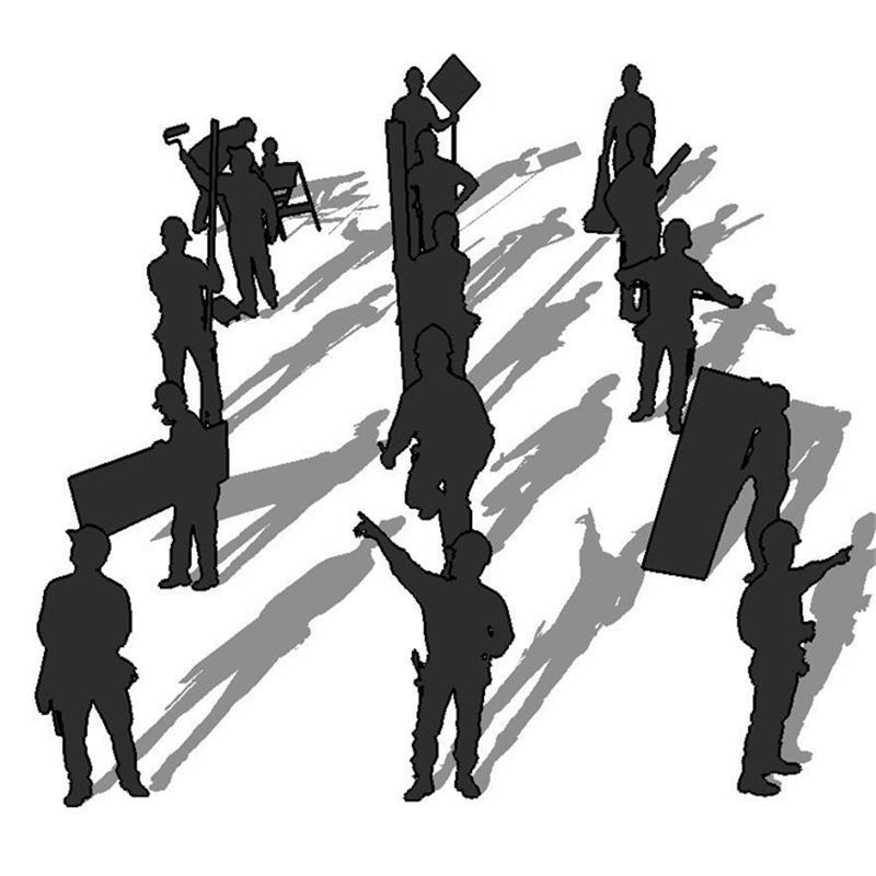 SU1735 sketchup模型库 SU模型 2D黑白工地施工工人剪影SU模型