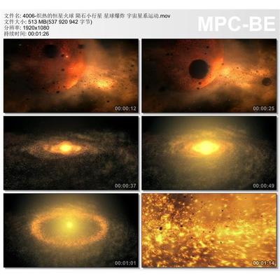 炽热的恒星火球 陨石小行星 星球爆炸 宇宙星系运 高清视频素材