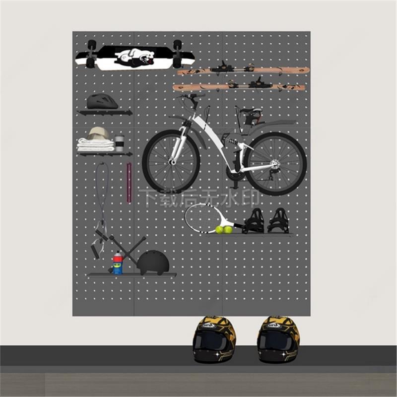 现代运动器材 自行车滑板 头盔 洞洞板 体育展示架草图大师SU模型