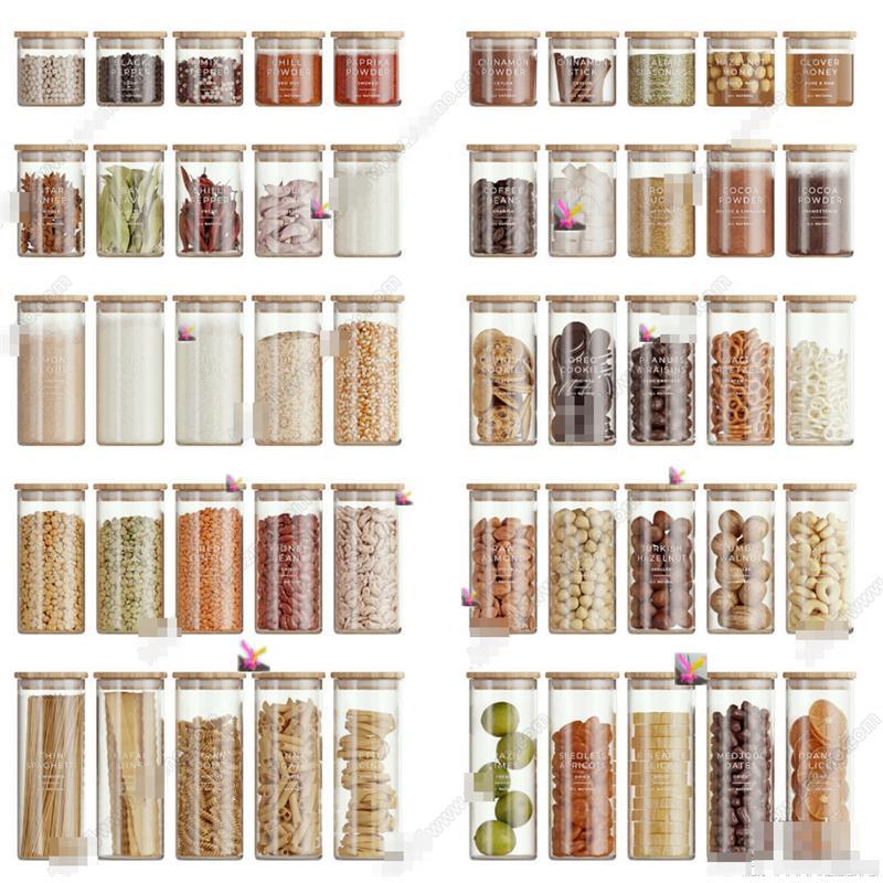 3753现代罐子 密封罐 厨房用品摆件 五谷杂粮 玻璃罐 零食 SU模型