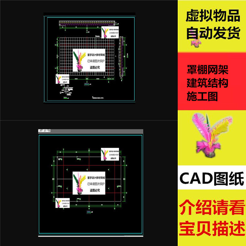 罩棚网架建筑结构施工图 平面布置图 CAD总图 CAD图纸