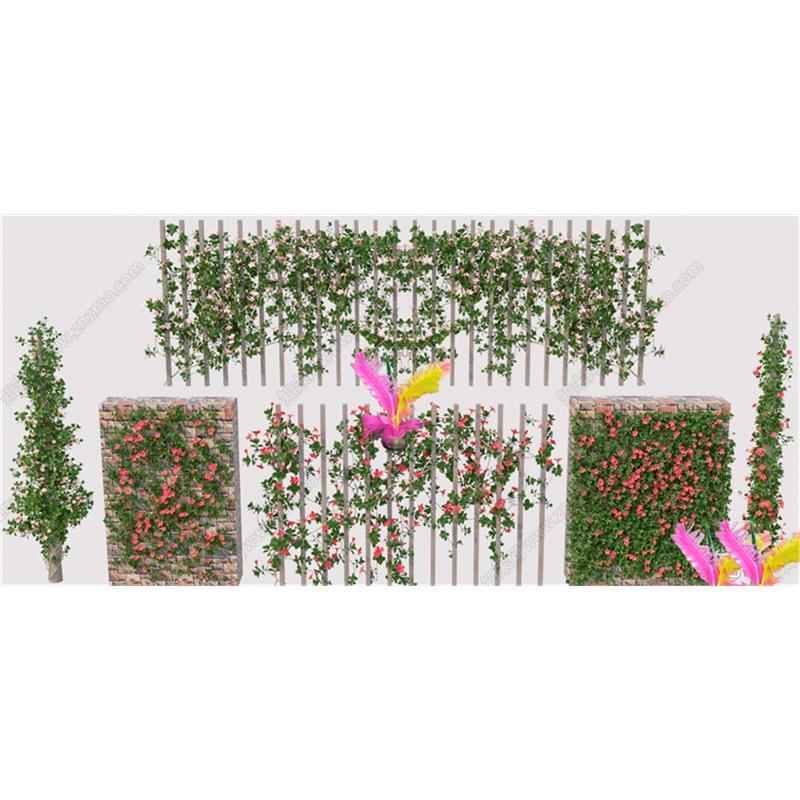 草图大师1557藤蔓植物景观 绿植墙 墙体绿植 花架爬藤 蔷薇SU模型
