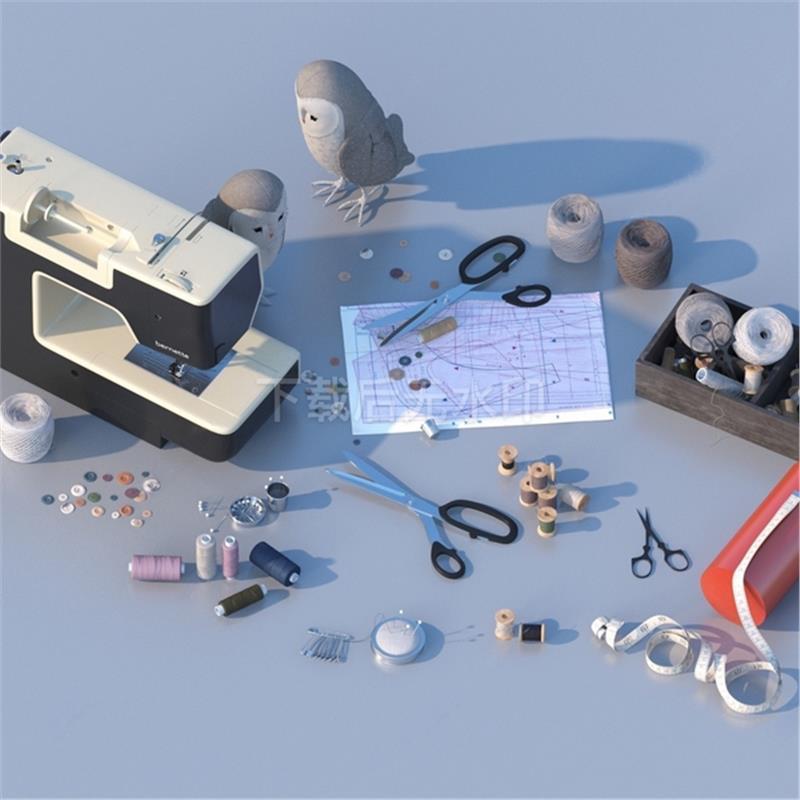 现代生活用品 缝纫针线 毛线 收纳盒 纽扣 剪刀 草图大师SU模型