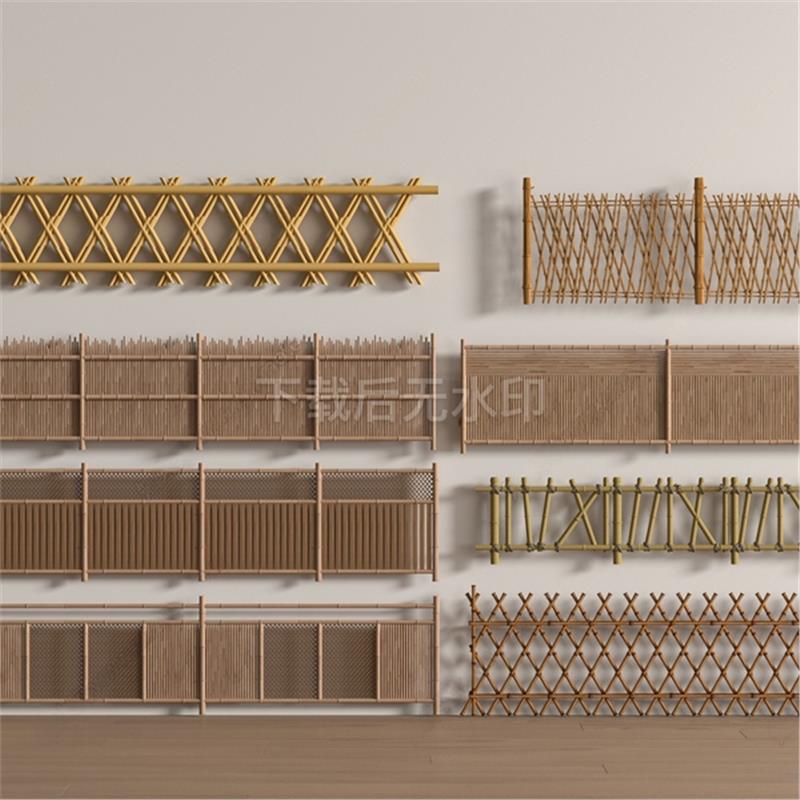 新中式栅栏新 栅栏 围栏 护栏 木栏 竹筒笆 草图大师SU模型