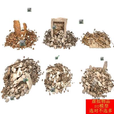 SU模型 工地废墟材料建渣废墟材料地震遗址倒塌房屋石块材料