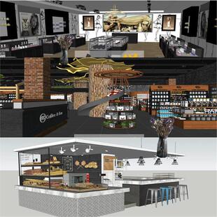 商业店铺门头柜台商铺商场化妆品店甜品店摄影室室内场景SU模型