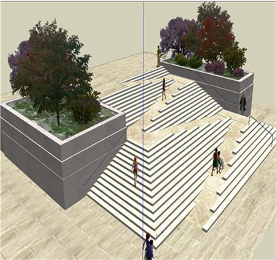 高差地形处理台阶无障碍坡道阶梯景观树池座椅坐凳草图大师SU模型