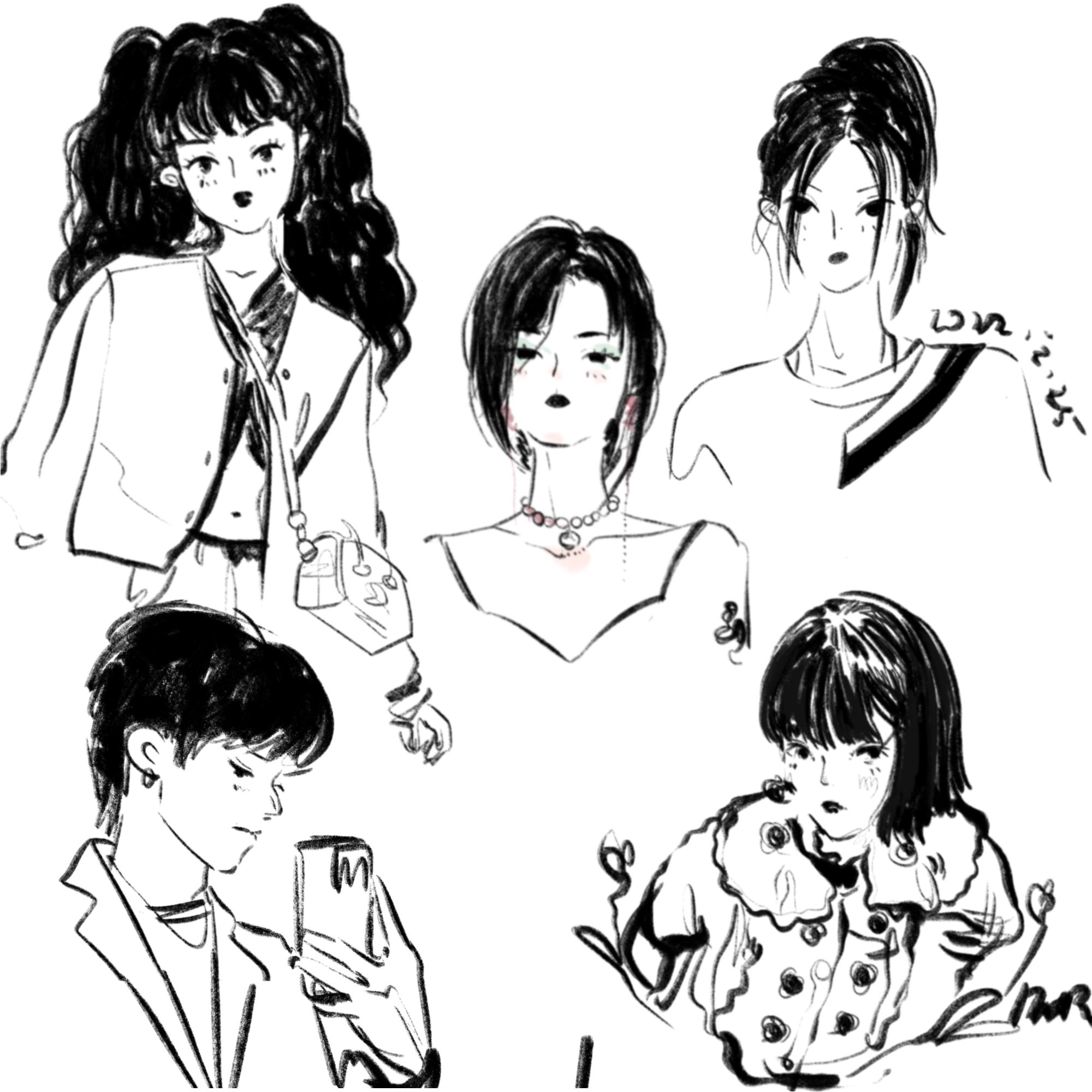 m简约ins风手绘线条单人头像漫画私人订制设计转手绘