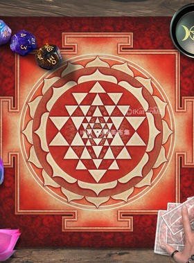 红色曼陀罗桌布韦特罗牌塔推牌布祭坛布仪式布占布台布Sri Yantra