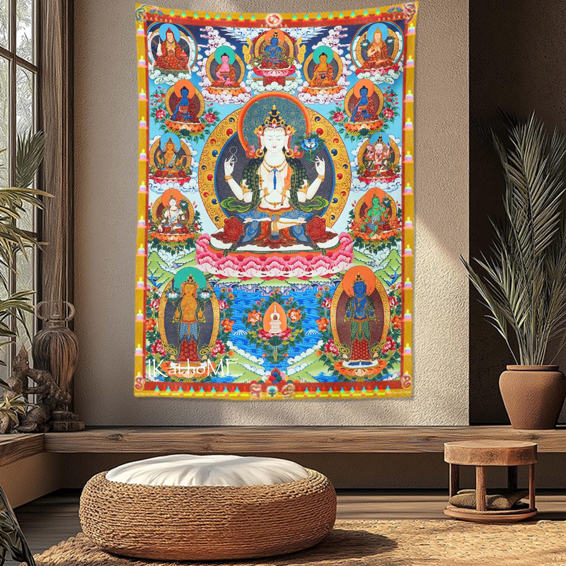 文殊金刚白绿度母佛像菩萨画像五方佛四臂观世音唐卡挂画挂布挂毯