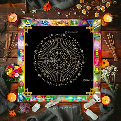 星轮星象图塔罗牌桌布绒布推牌布祭坛布Star Wheel Reading Cloth