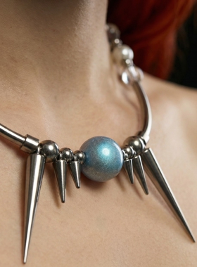 小众设计项链朋克风y2k铆钉手作高级不锈钢重工串珠项链