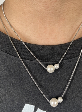 《F1男二同款》双层珍珠项链叠戴高级感2025新款轻奢小众男女同款