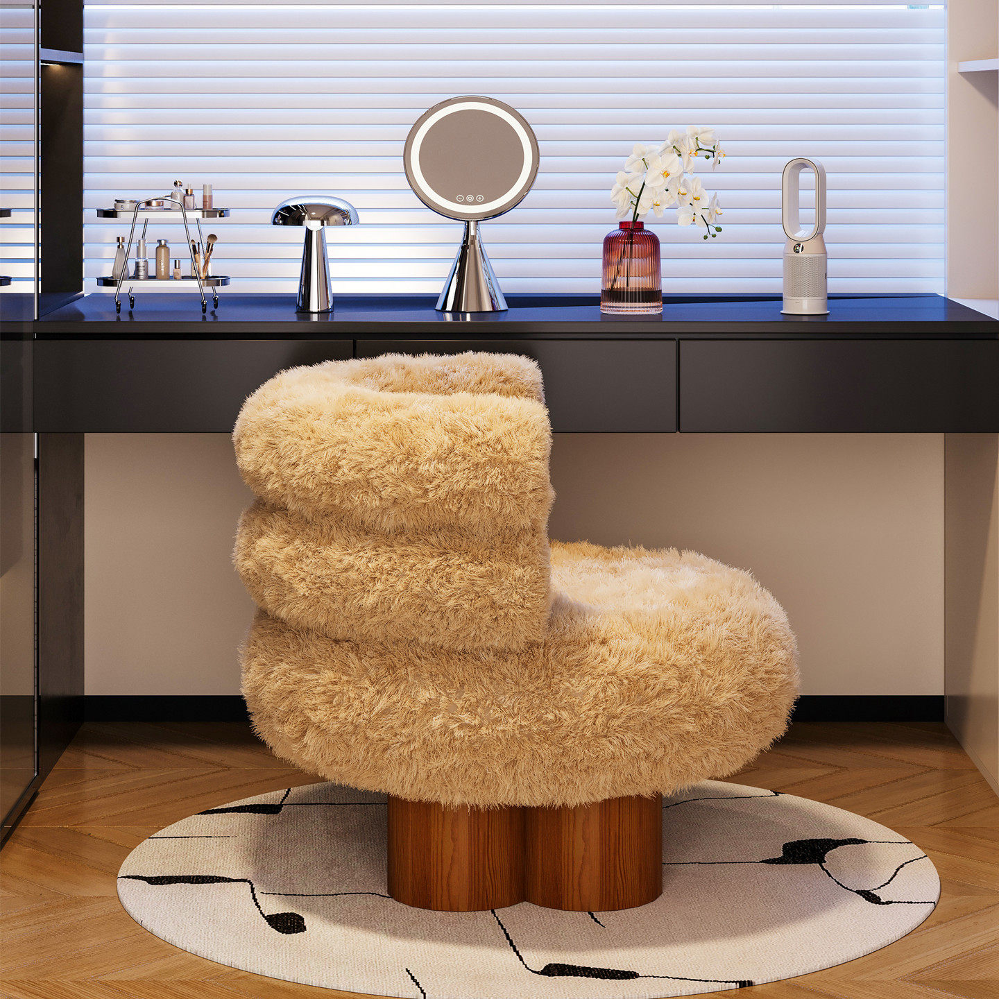 梳妆椅单人沙发椅女生衣帽间卧室梳妆台轻奢仿兔毛化妆椅子化妆凳