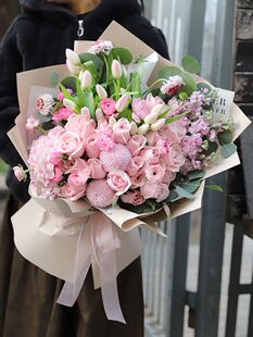 进口郁金香花束情人节粉玫瑰花北京广州上海深圳同城花店速递鲜花