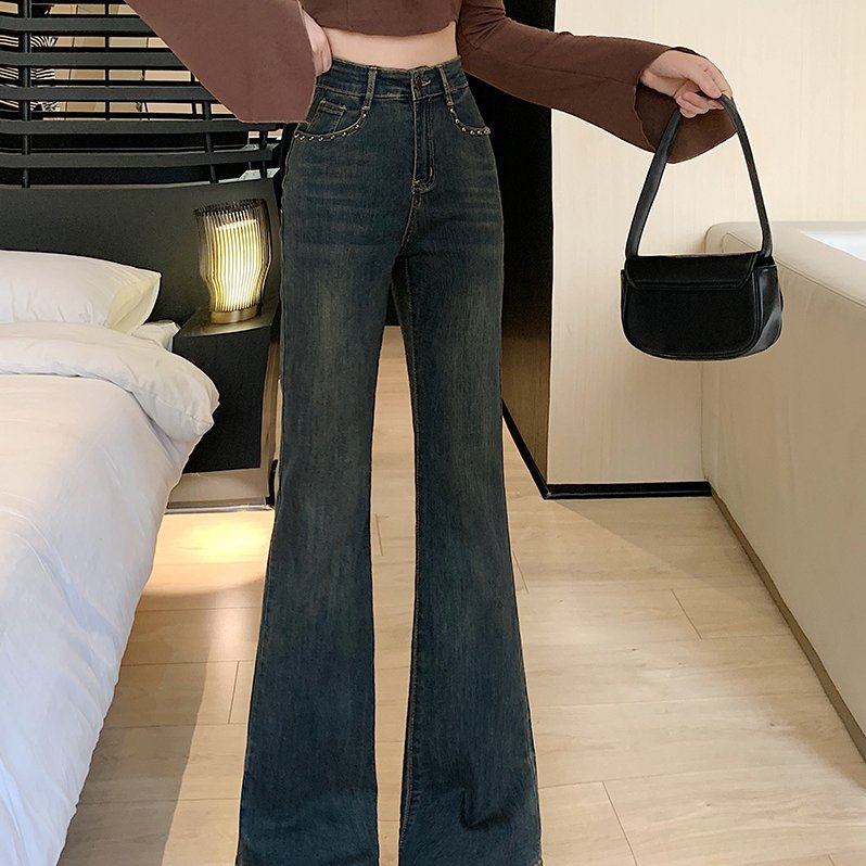 玖月春装新款胖mm大码女复古喇叭长裤高腰显瘦柳钉阔腿牛仔裤,女装/女士精品,大码裤装,淘宝优惠券,粉丝福利购,淘宝优惠卷