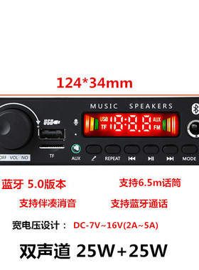 12V蓝牙解码板数字功放双声道文件夹免提通话卡拉OK消音功能