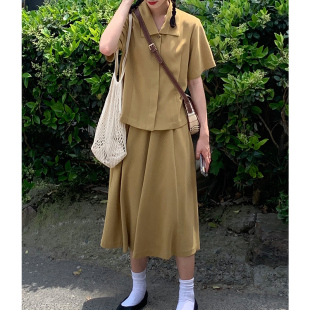 rinka大小姐新款复古少女感黄色套装休闲宽松版型显瘦短袖女上衣