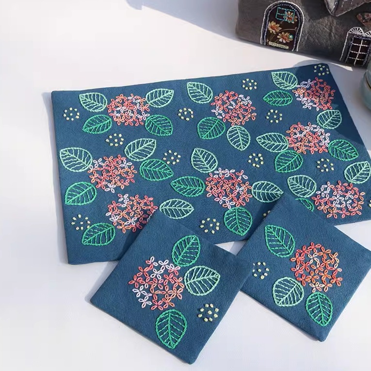 绣球花茶席材料包刺子绣diy手工布艺茶垫置物垫隔热垫自绣20*30