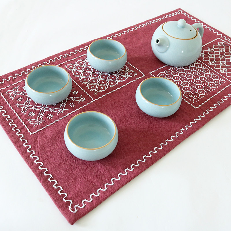 刺子绣diy材料包茶席隔热垫热消线迹手工布艺自绣茶道杯垫创意
