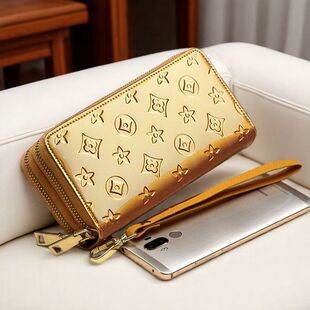 土豪金钱包招财女士长款双拉链大容量高级感黄金色包包大牌男真皮