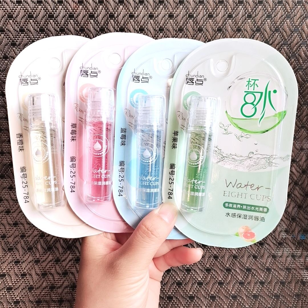 8杯水打底走珠口油水果滚珠润唇油补水护唇膏无色保湿滋润/防干裂